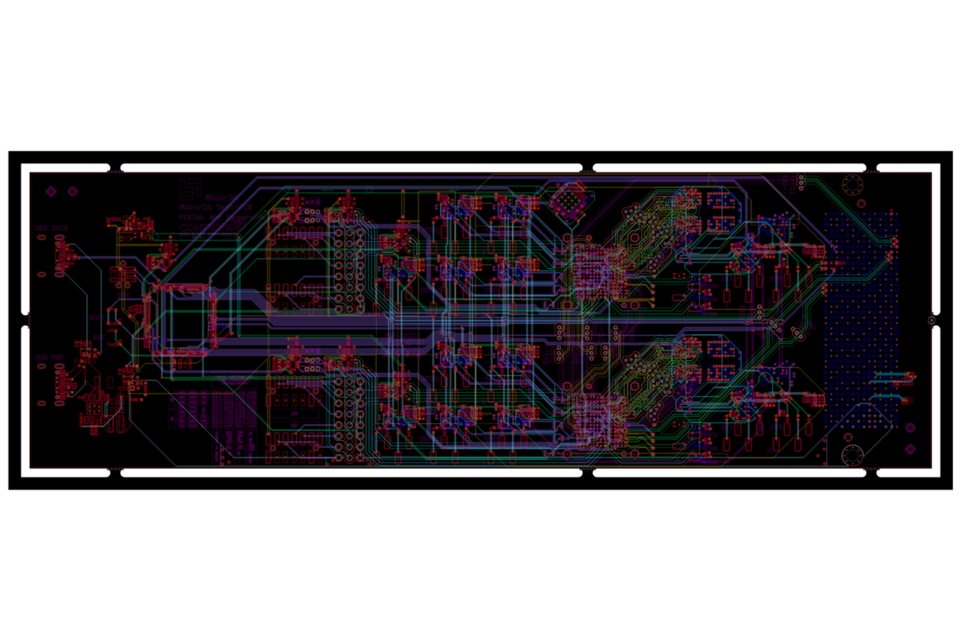 2D-Layout einer Trägerplatine mit Platzierung der Bauteile und Leiterbahnen