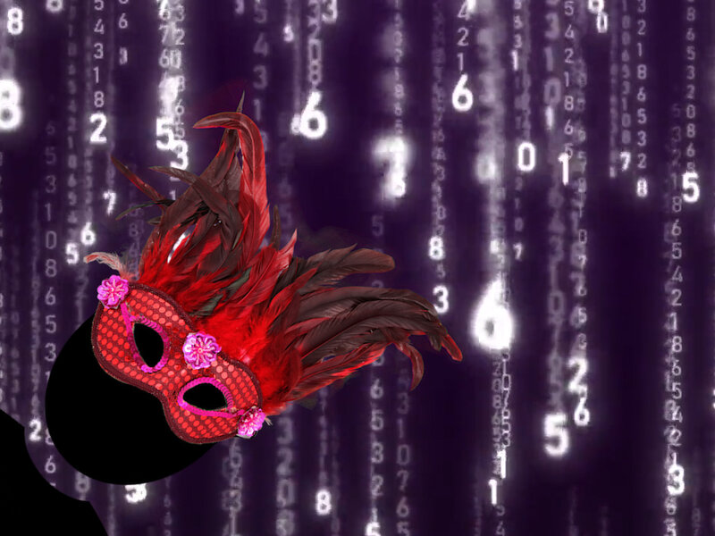 Zu sehen ist die böse Dr. Data, ein schwarzes Männchen mit roter Maske. Im Workshop müssen ihre Weltherrschaftspläne gestoppt werden. 