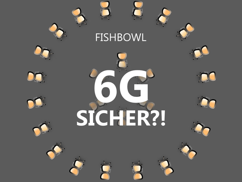 Grafik eines Stuhlkreises und der Überschrift "Fishbowl: 6G sicher?!"