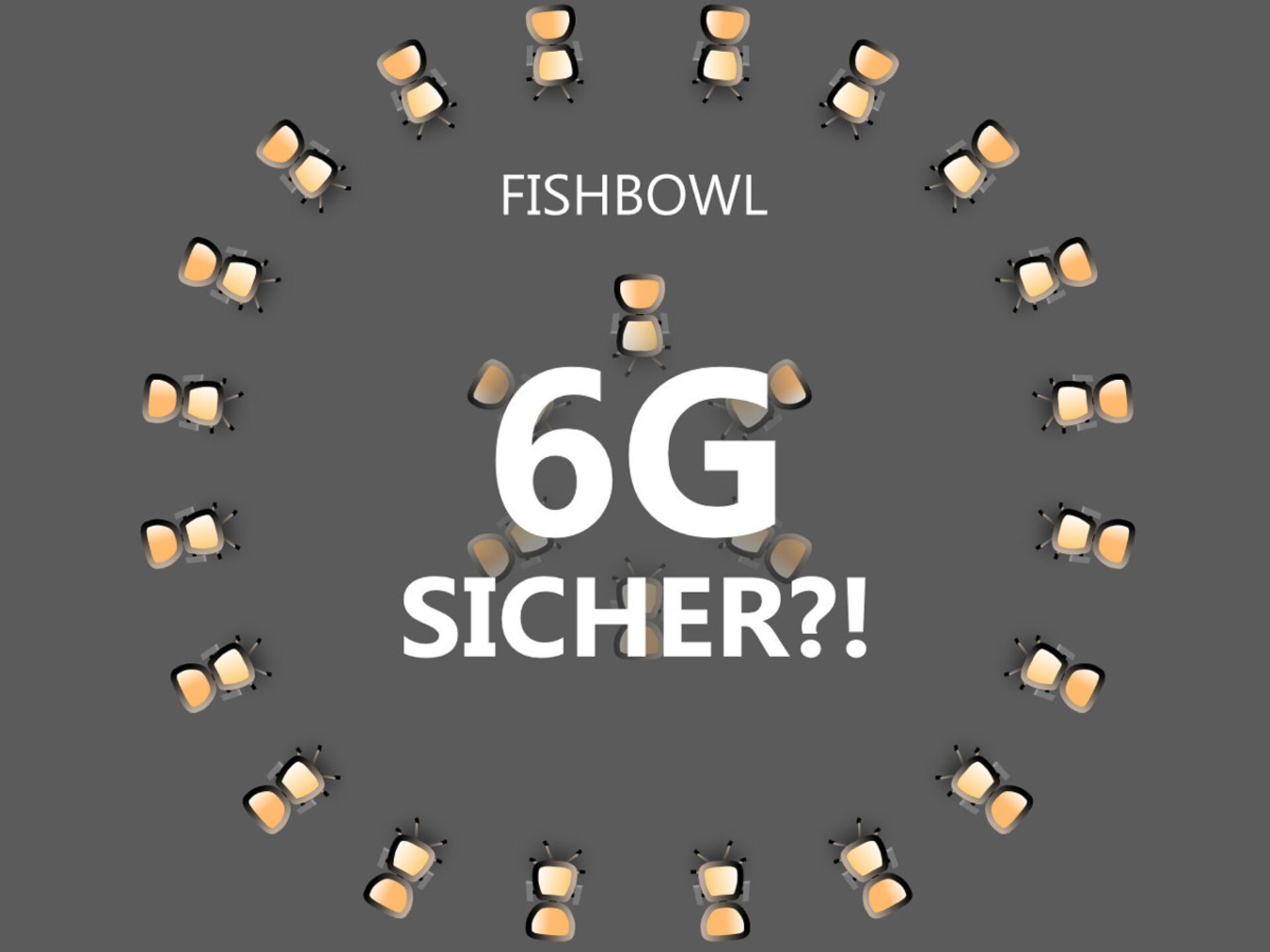 Grafik eines Stuhlkreises und der Überschrift "Fishbowl: 6G sicher?!"